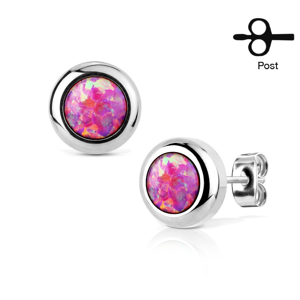 Paire de boucles d'oreille avec boucles d Bezeled Opal - Opal rose