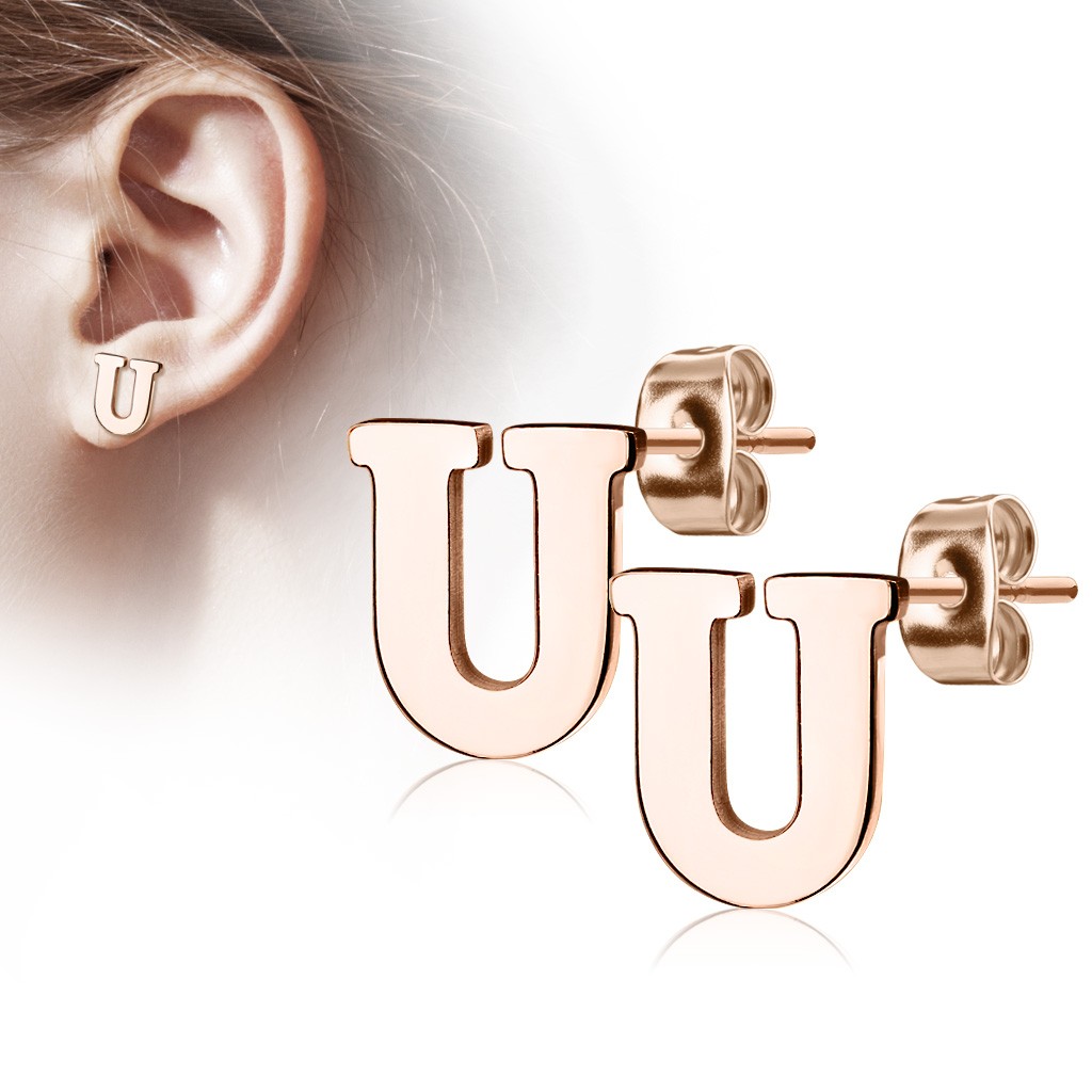 Paire de boucles d'oreille IP Or Rose initiale - U