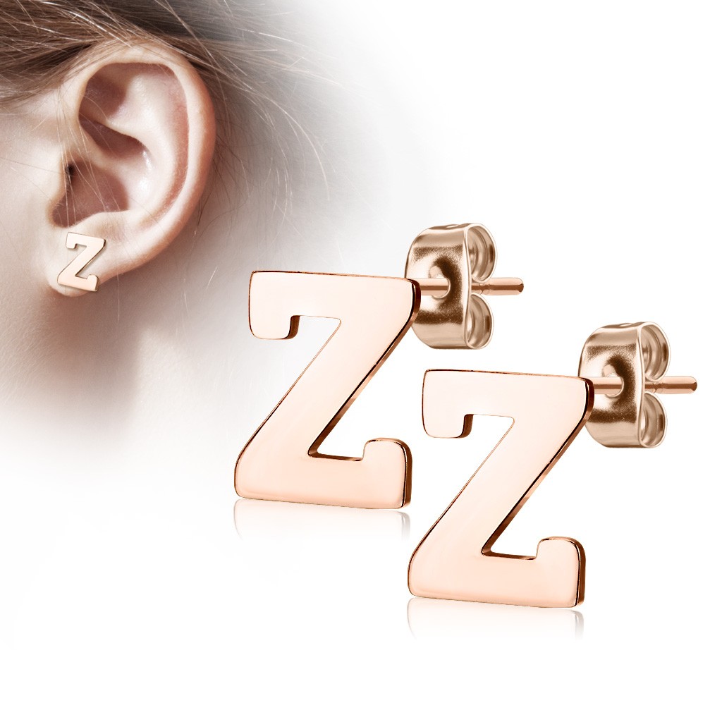 Paire de boucles d'oreille IP Or Rose initiale - Z