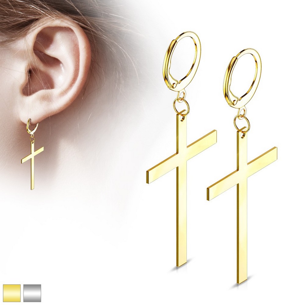 Paire de boucles d'oreille avec croix acier inoxydable 316L - Gold