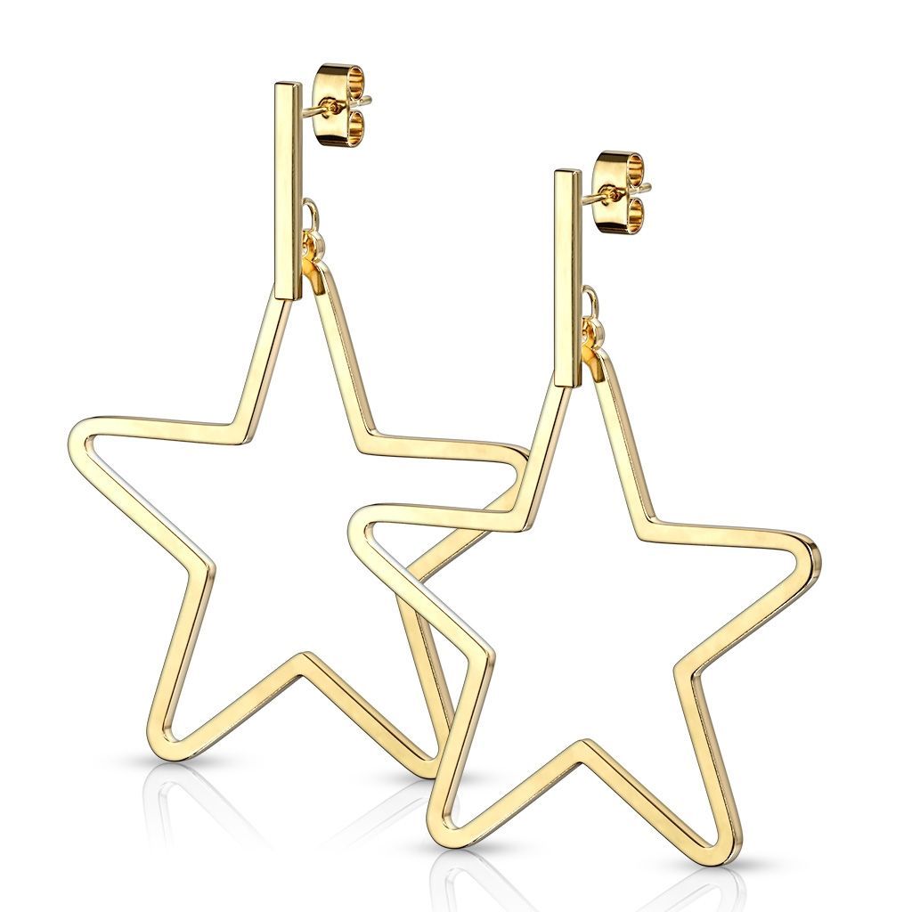 Paire de boucles d'oreille en acier inoxydable avec barre carrée et étoile - Gold