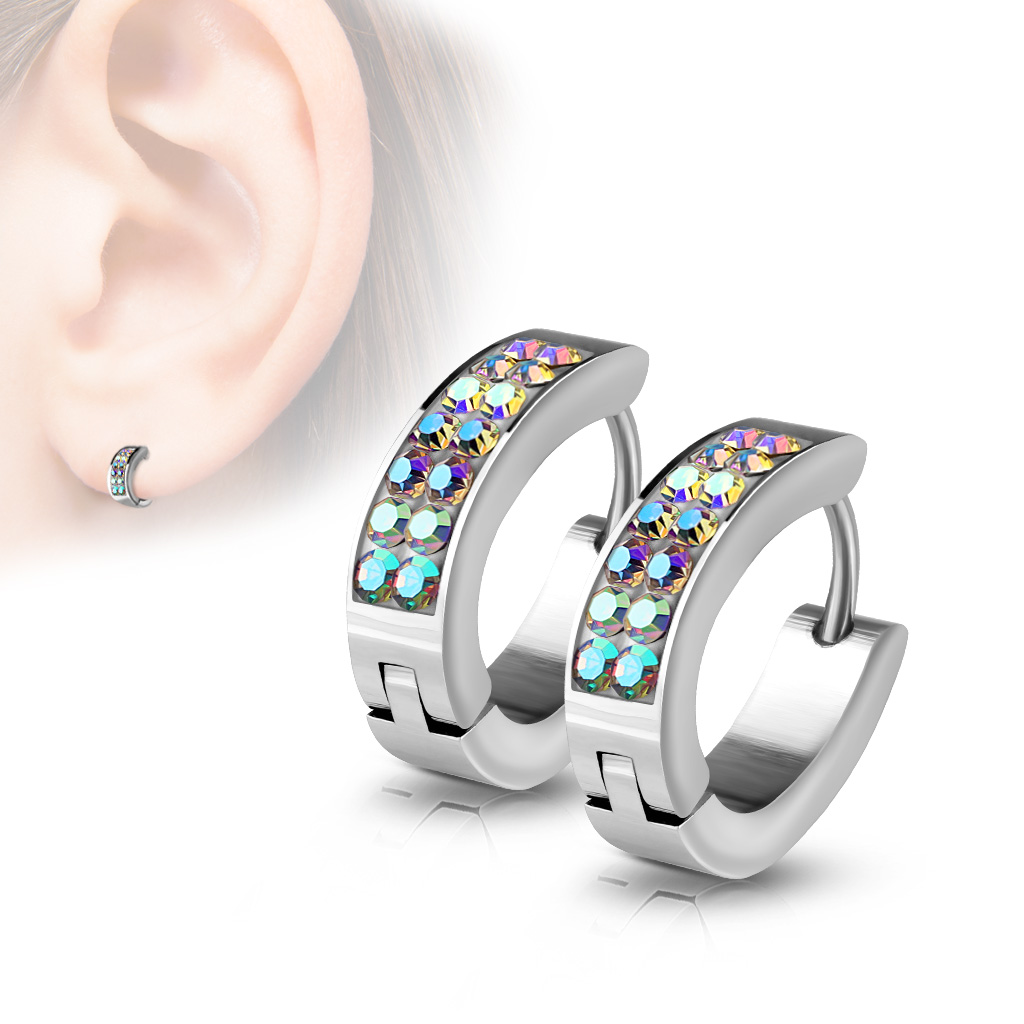 Paire de boucles d'oreille cristaux ensemble avant en forme ovale - Aurora Borealis