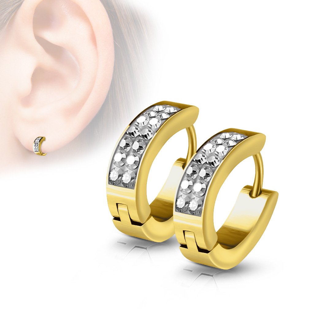 Paire de boucles d'oreille cristaux ensemble avant en forme ovale - Gold/clair