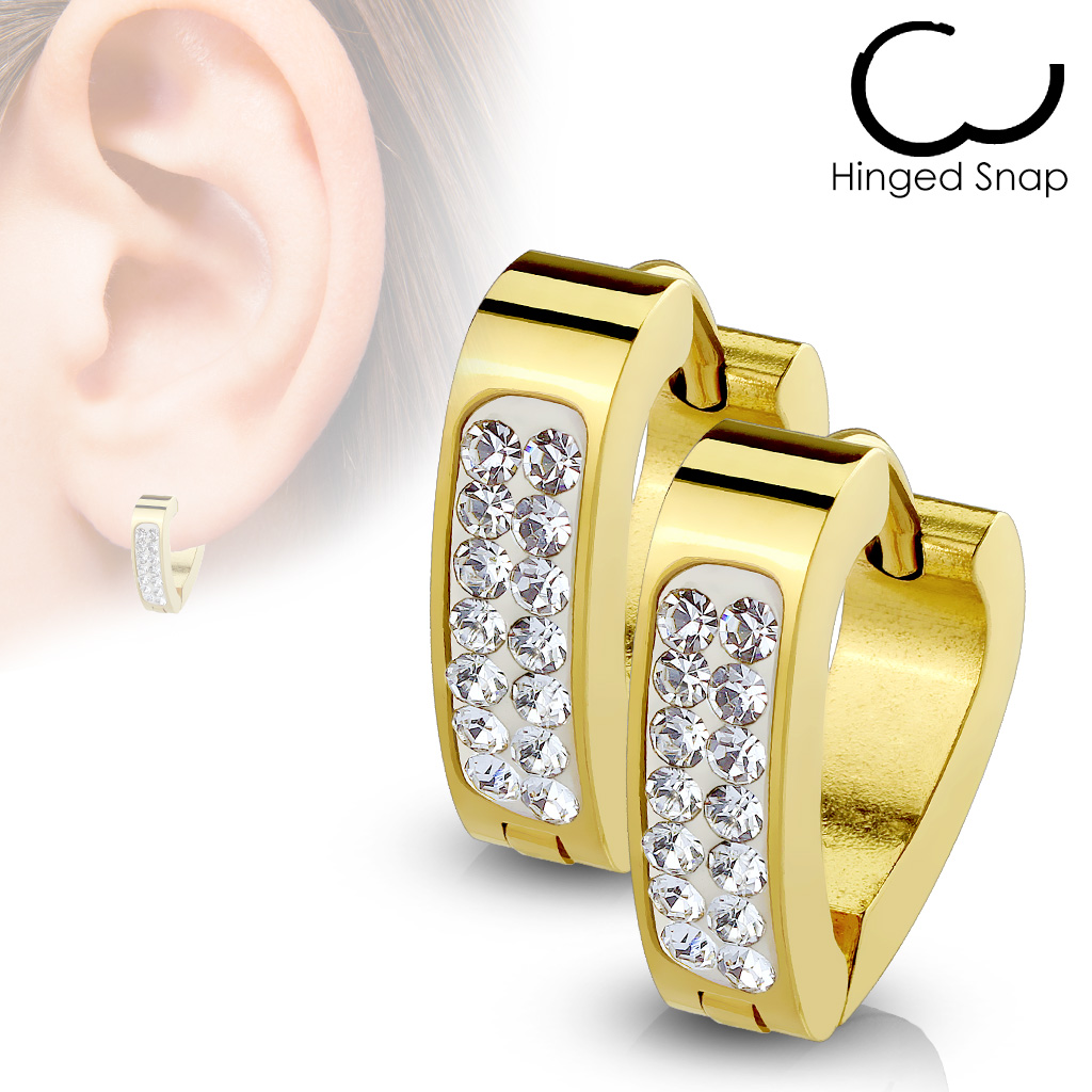 Paire de boucles d'oreille cristal clair forme triangulaire pavée - Gold