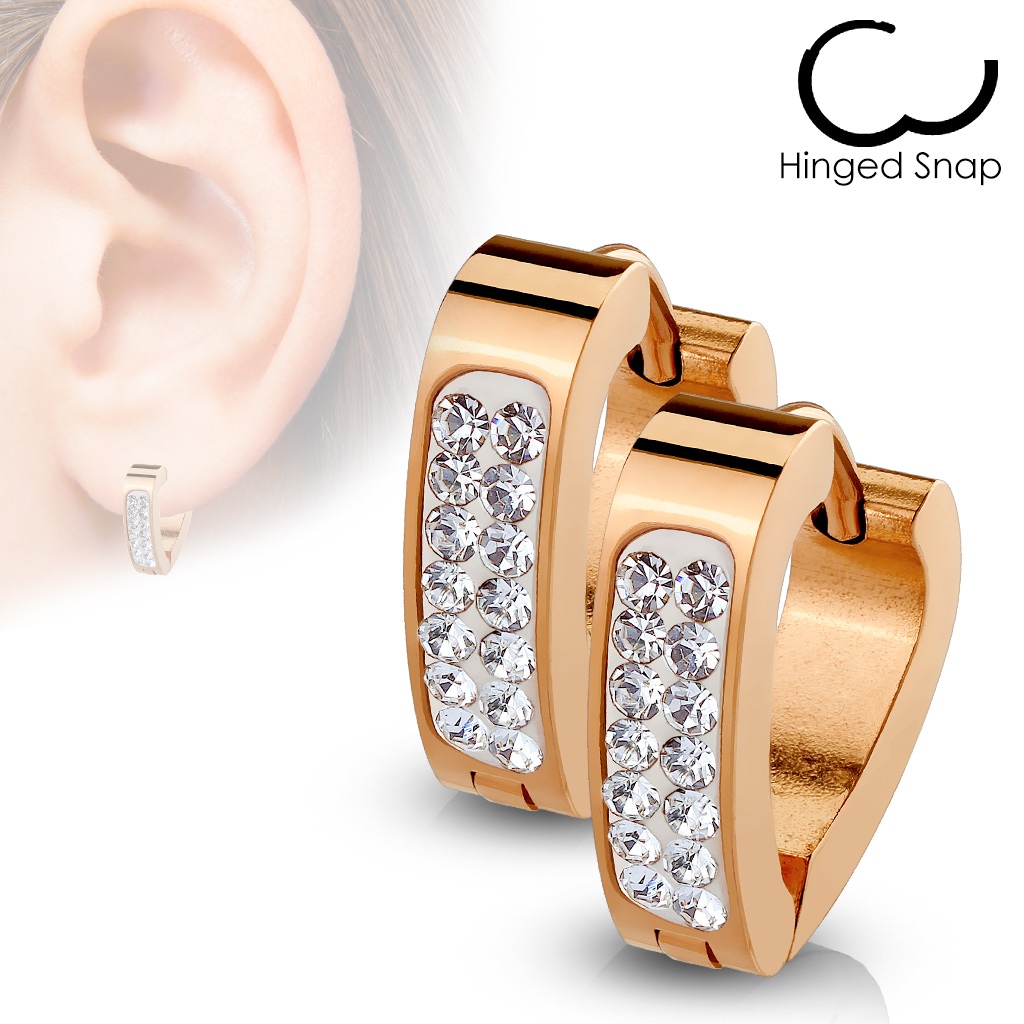 Paire de boucles d'oreille cristal clair forme triangulaire pavée - Rose Gold