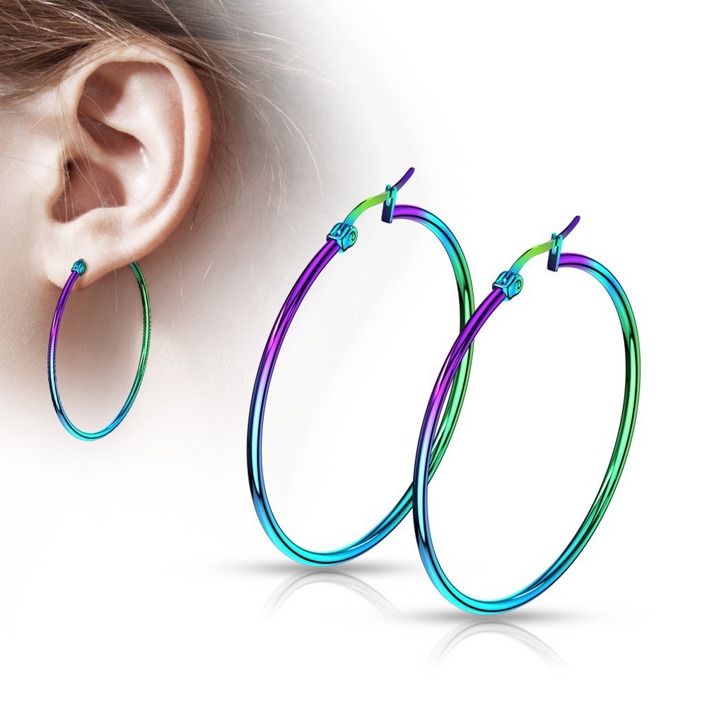 Paire de boucles d'oreille anodisé rainbow round hoop 