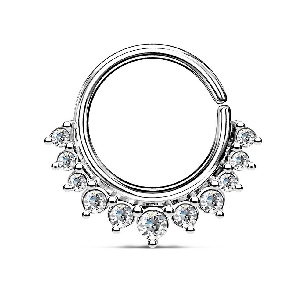 Piercing septum Demi-cercle pavée de cristal - Steel/clair