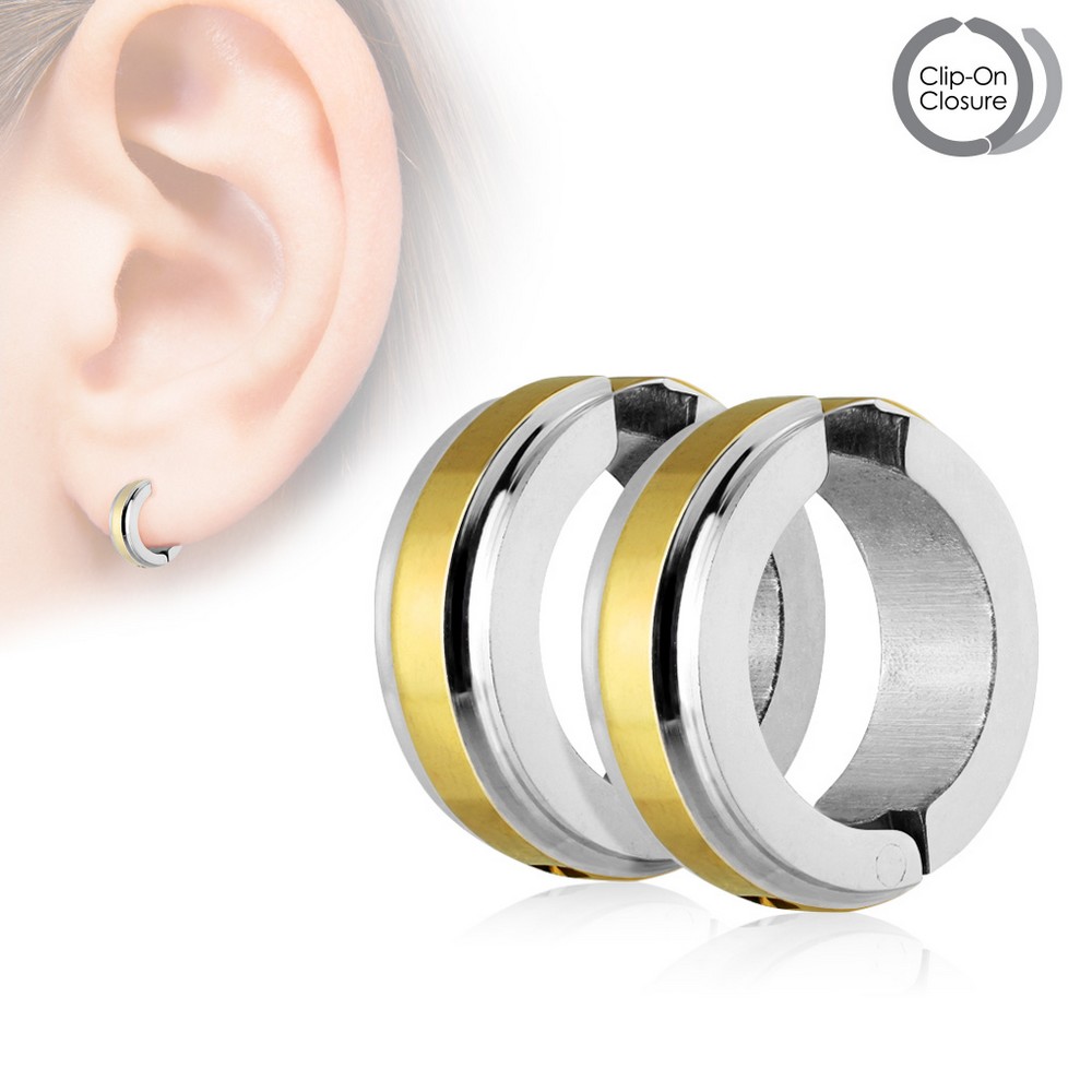 Paire de boucles d'oreille clip Centre et bords à épaulement IP - Gold