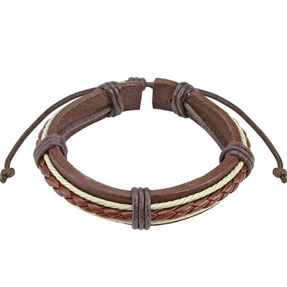 Bracelet en cuir Corde tressée marron avec lacets
