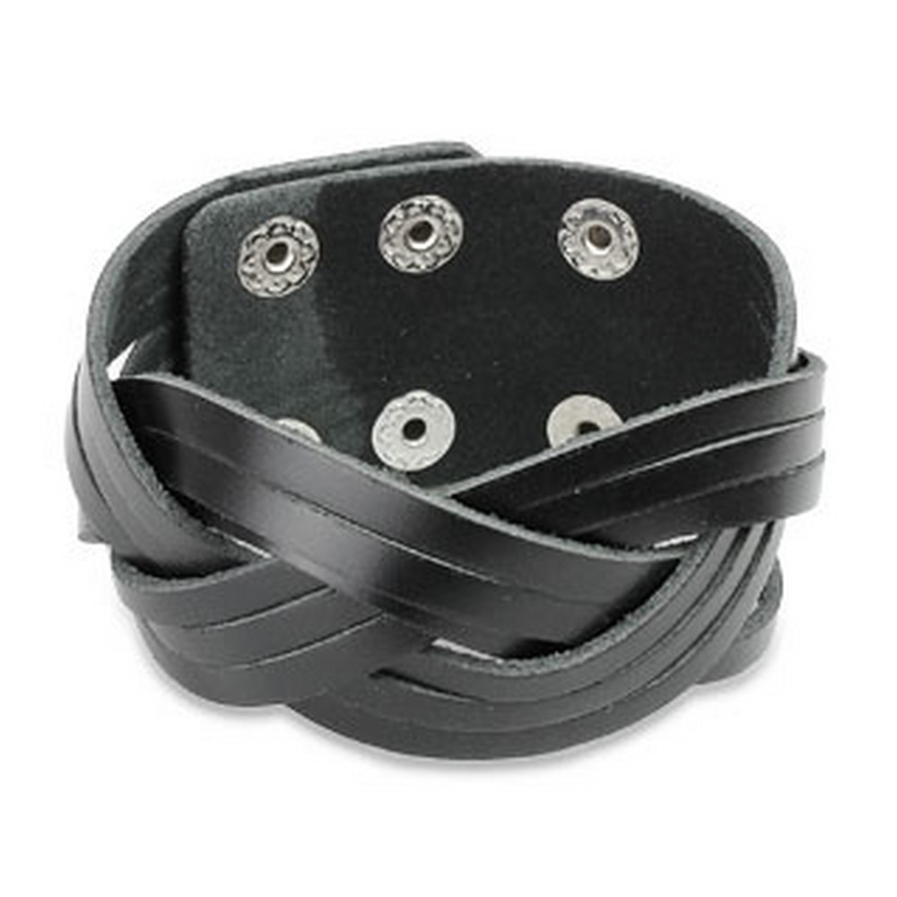 Bracelet de cuir noir avec triple coupe tisse