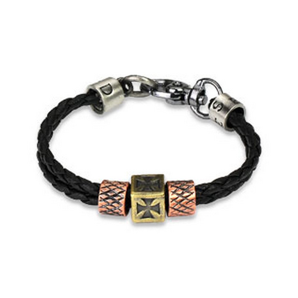 Bracelet cordes doubles croix celtique & Charme en acier 