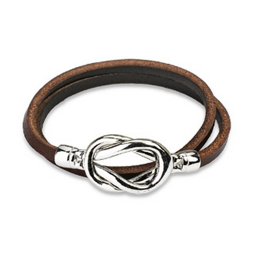 Bracelet en cuir brun avec boucle double Nœud en acier design Fermeture