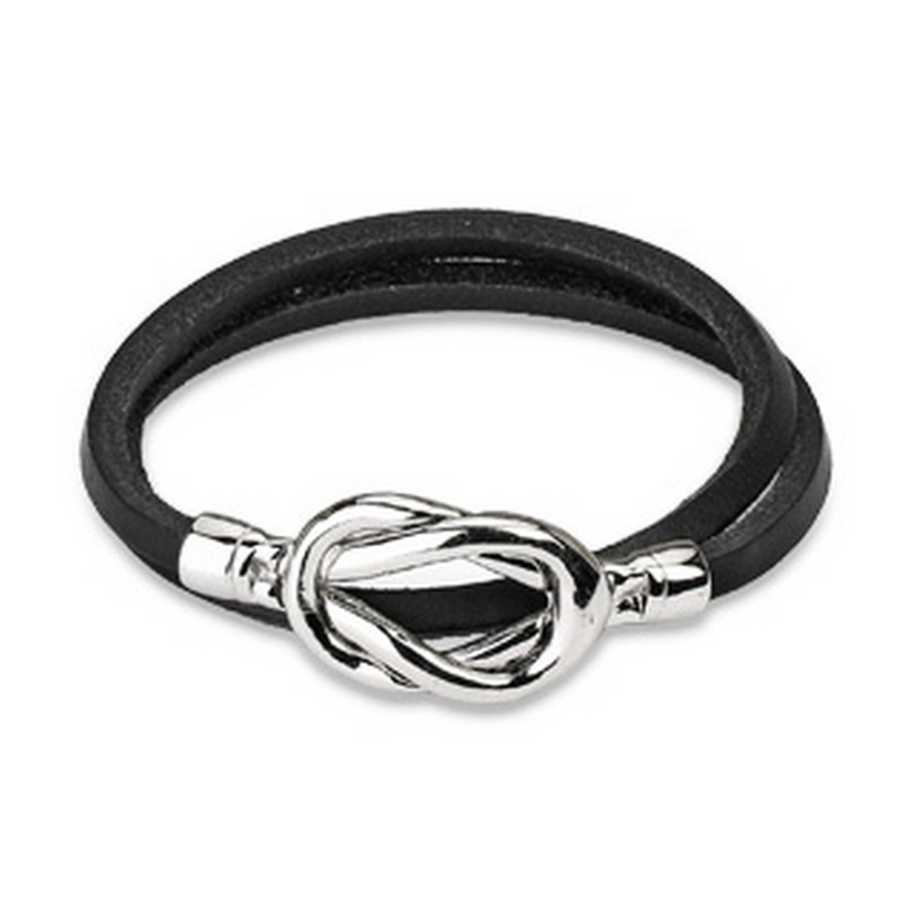 Bracelet cuir noir avec boucle double Nœud en acier Design Fermeture