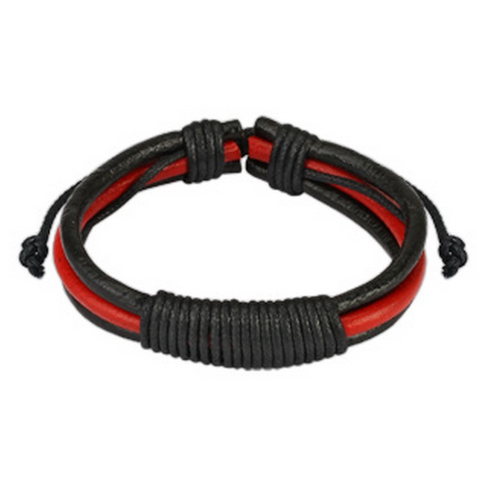 Bracelet en cuir noir et rouge 