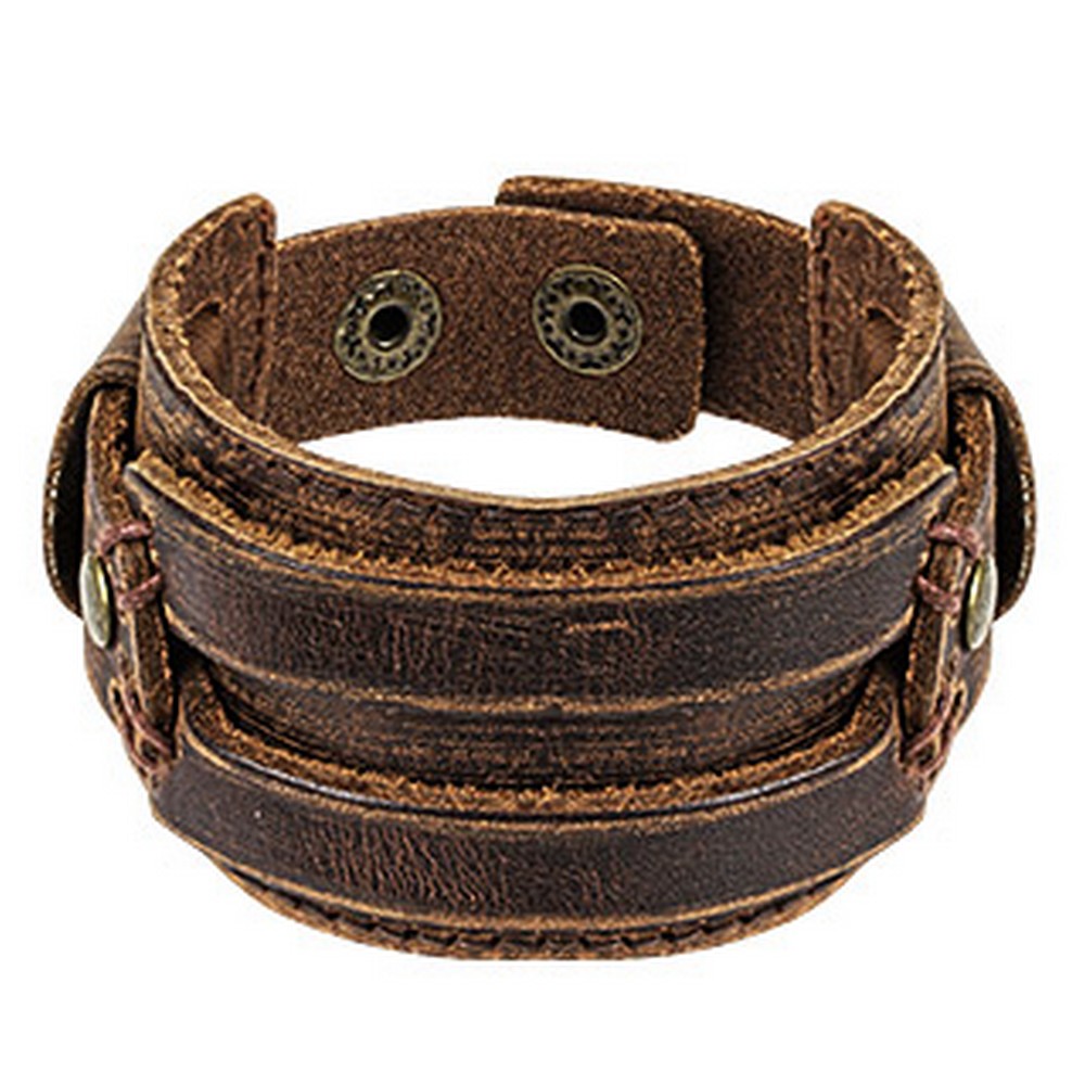 Bracelet cuir marron avec ceinture Rectangle Cousu