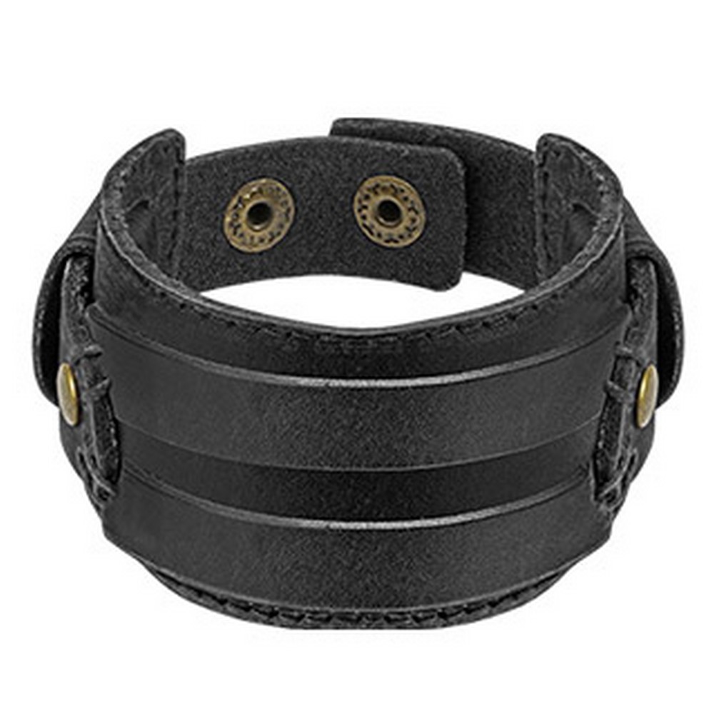 Bracelet de cuir noir avec ceinture Rectangle Cousu