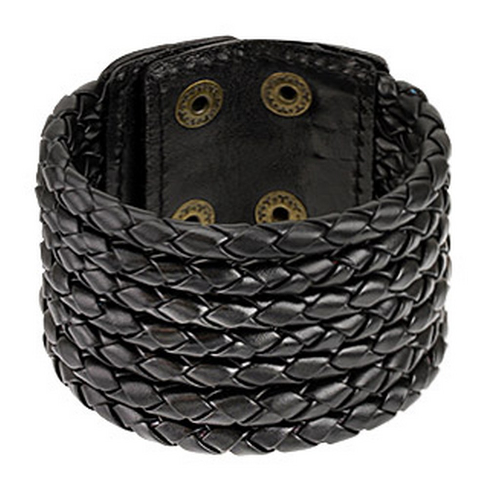 Bracelet de cuir noir avec filets tissés ronde avec clous