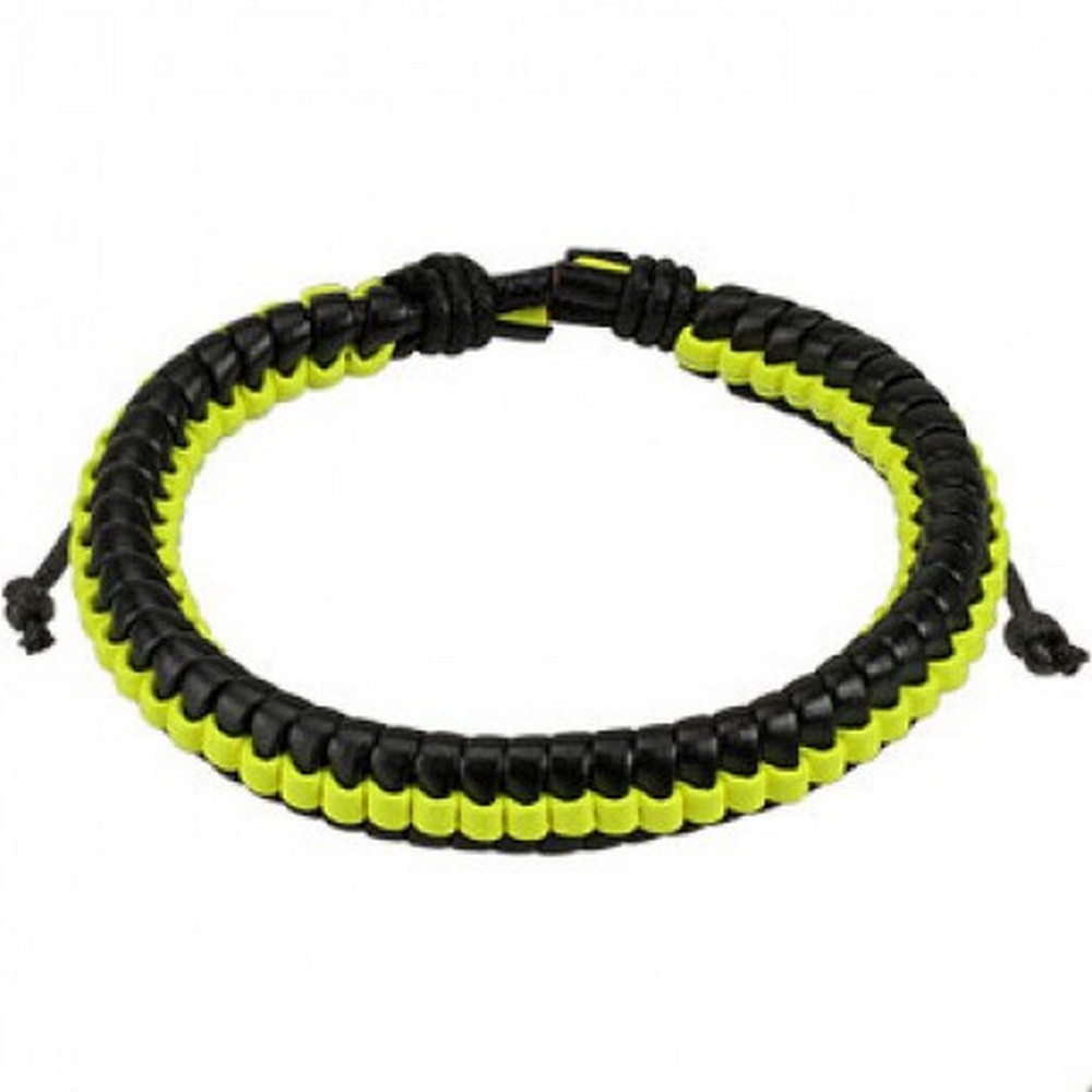 Bracelet de cuir noir avec bande jaune Centre tissé