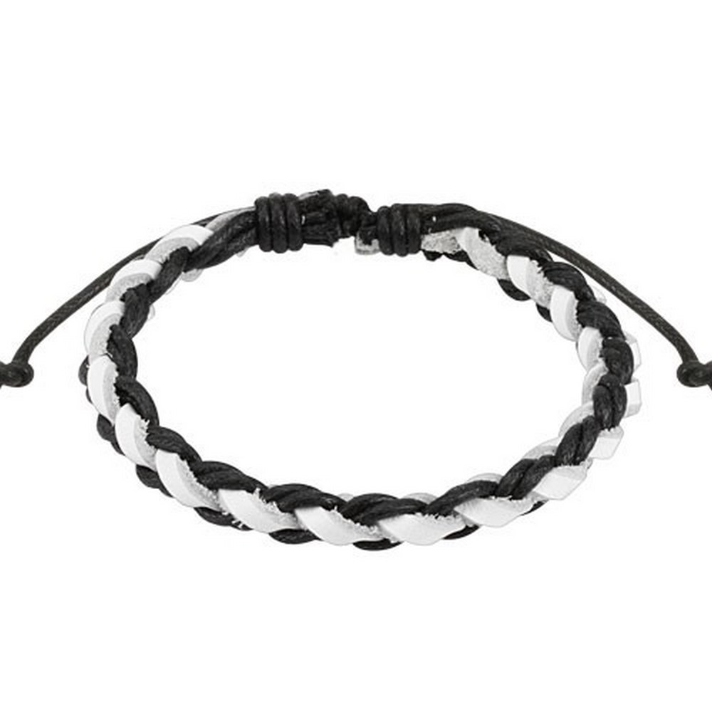 Bracelet en cuir tressé avec cordon Noir et blanc 