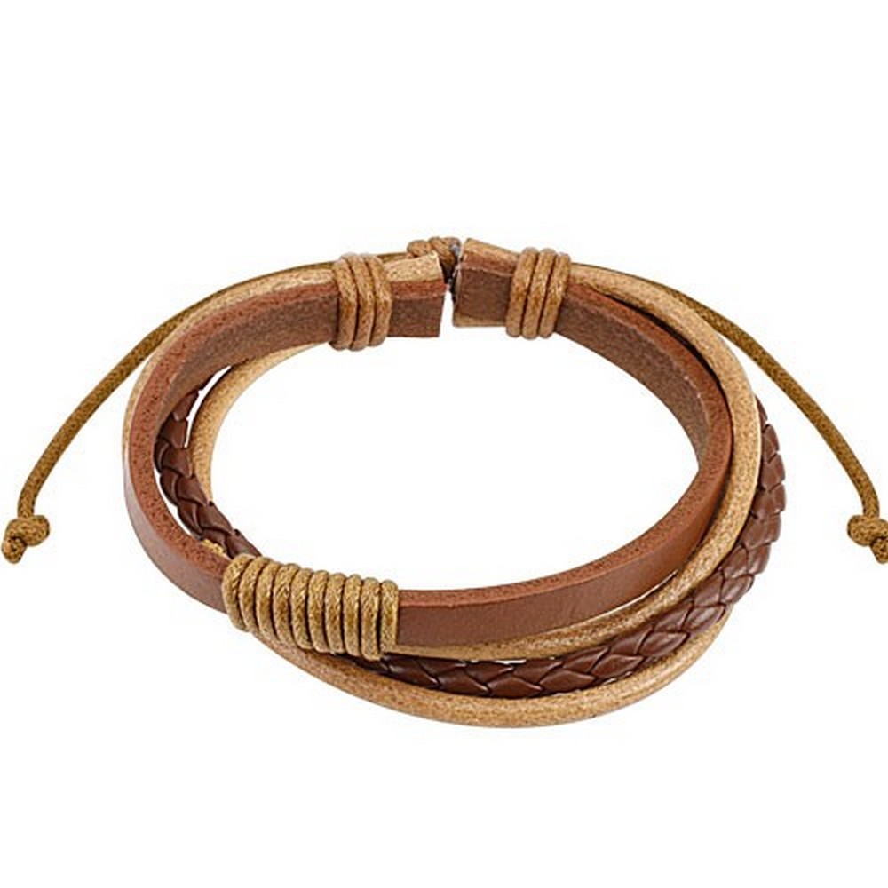 Bracelet en cuir combinaison marron avec cordon