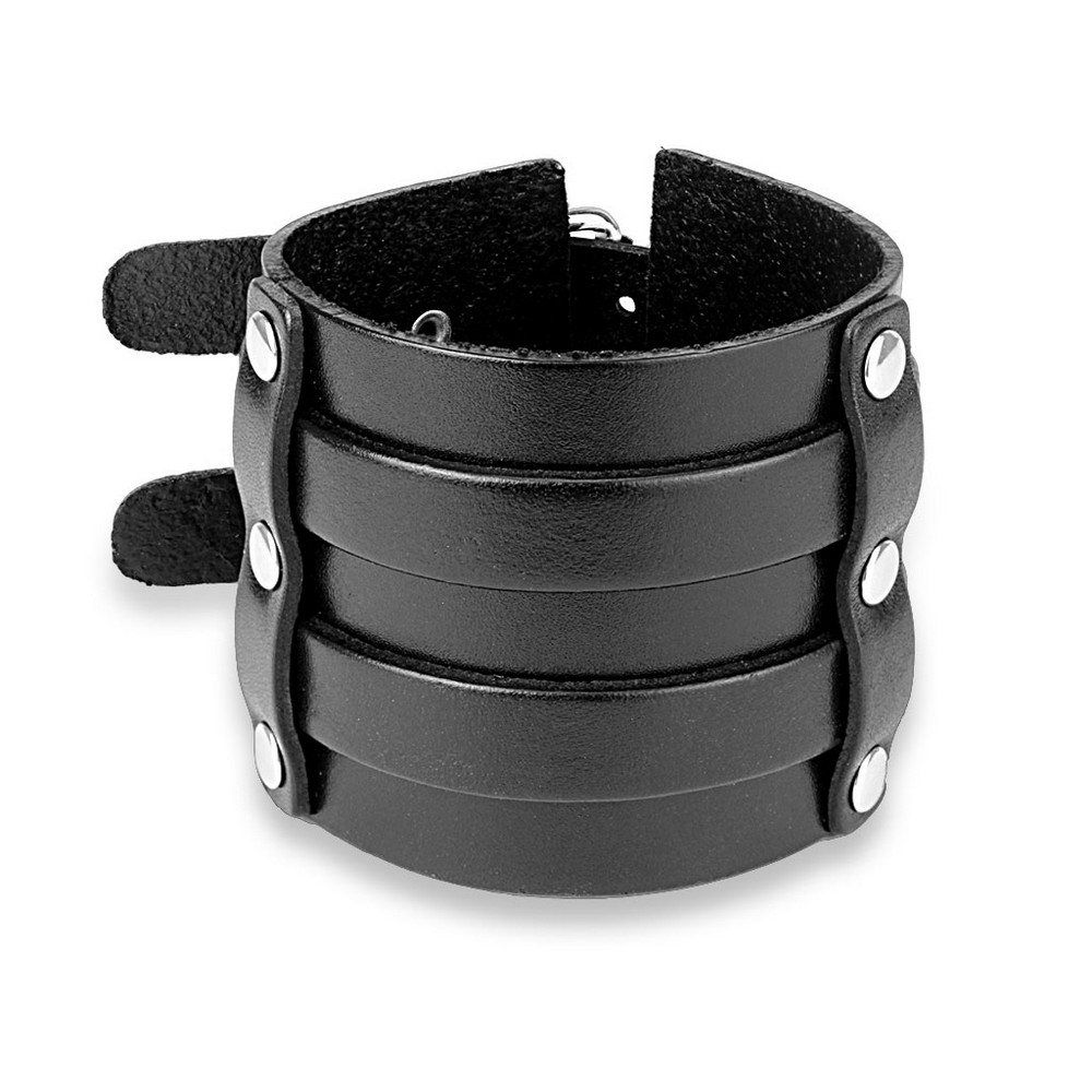 Bracelet réglables Large Boucle Double cuir  noir