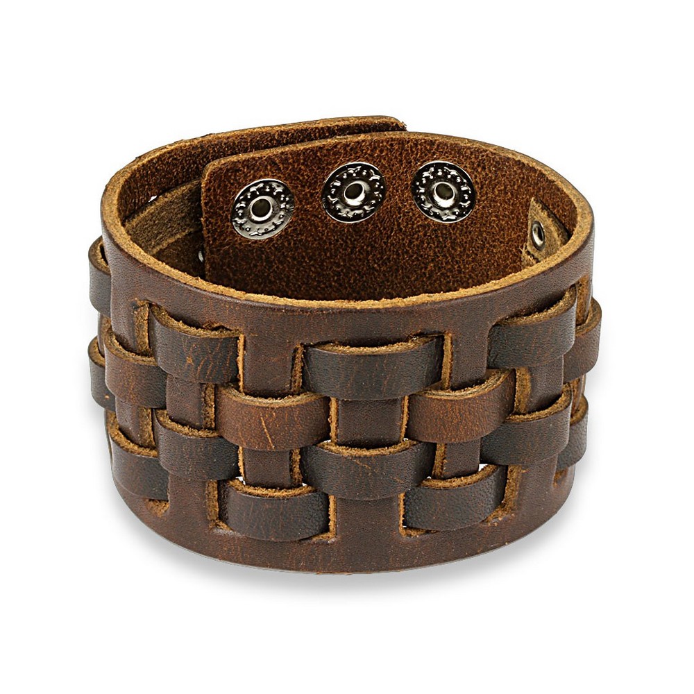 Bracelet en cuir réglable Checker marron