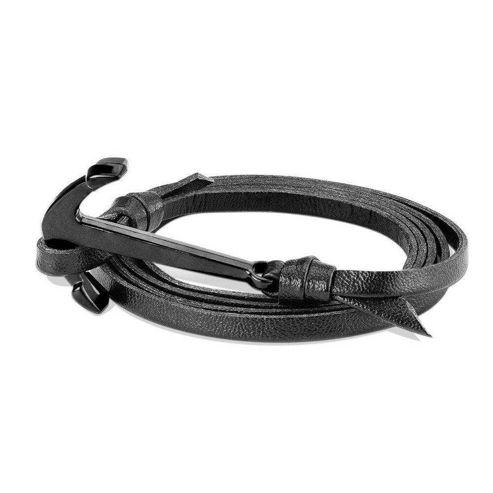 Bracelet similicuir Strip Ancrage en acier plaqué noir Multi réglable 