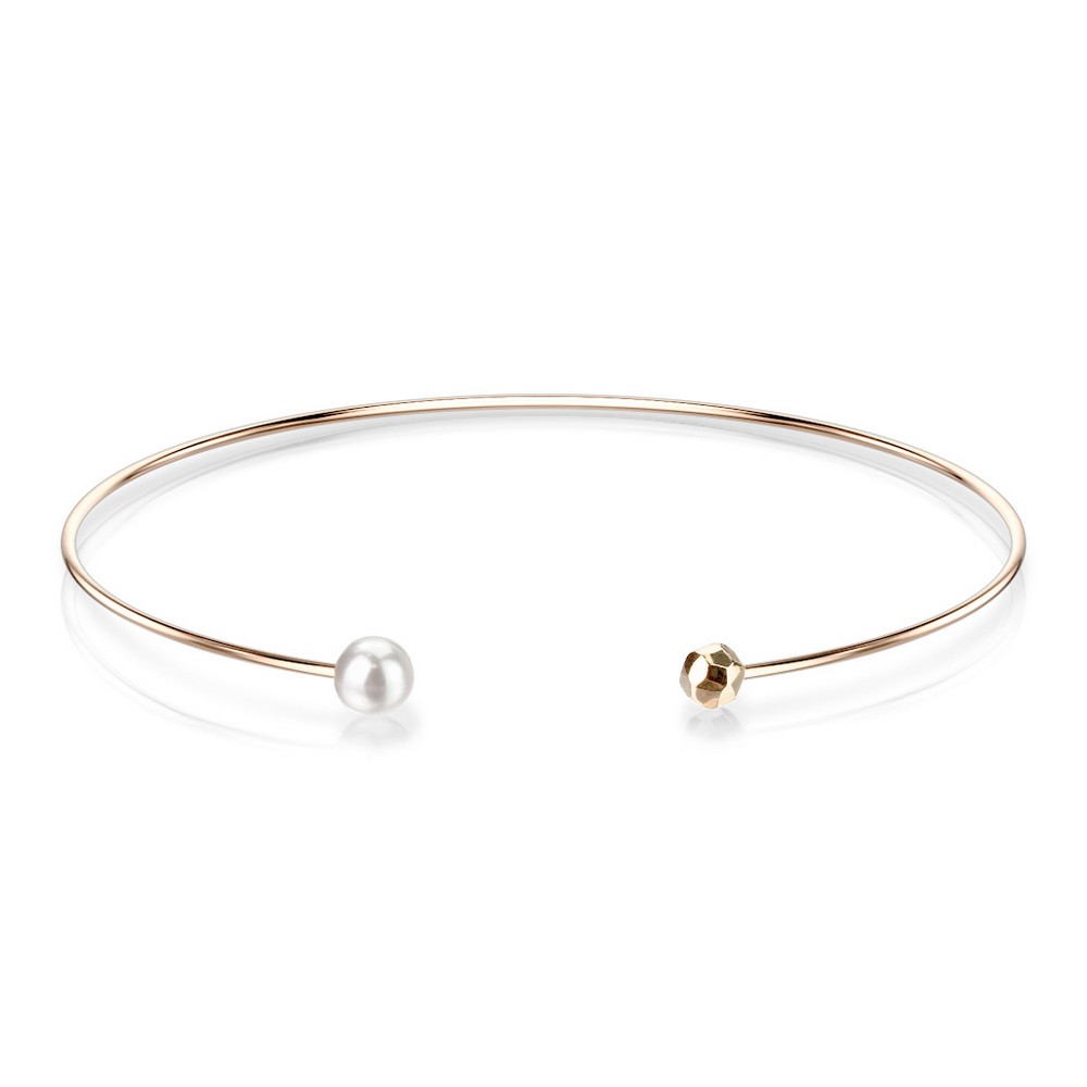 Bracelet pearl et sphère à facettes en acier inoxydable - Rose Gold