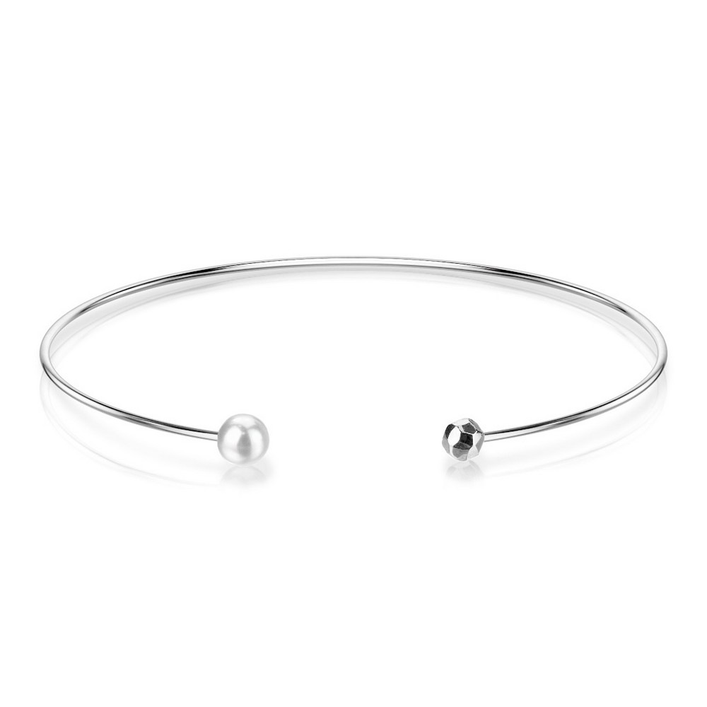 Bracelet pearl et sphère à facettes en acier inoxydable - Steel