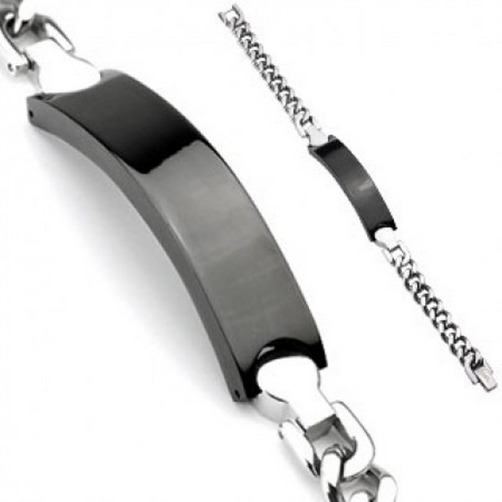 Bracelet Plaque Engravable noir  en acier inoxydable Chaîne
