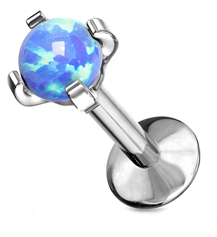 Piercing labret monroe Tiges filetage interne en titane de catégorie implant G23 avec opale - Opal bleu