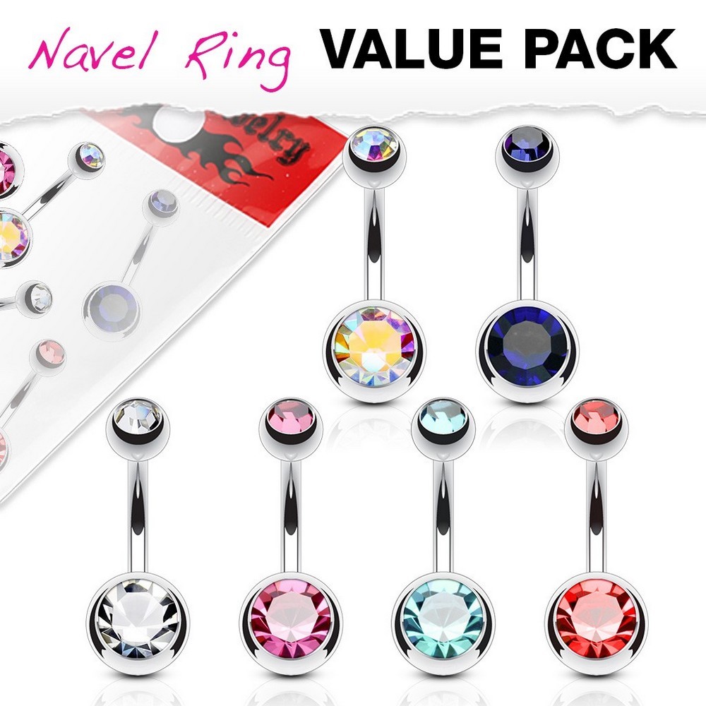 Pack de 6 piercing nombril jeweled double en acier inoxydable 316L 