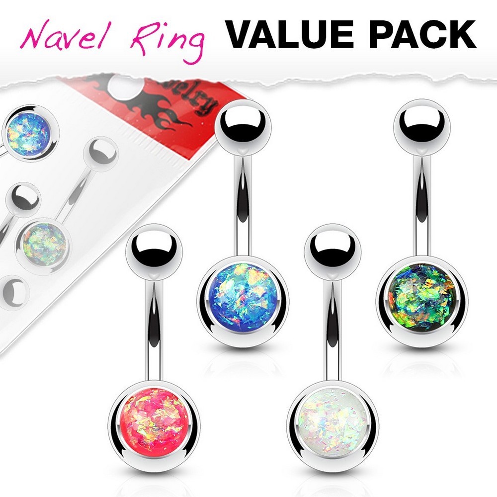 Pack de 4 piercing nombril opal glitter set 