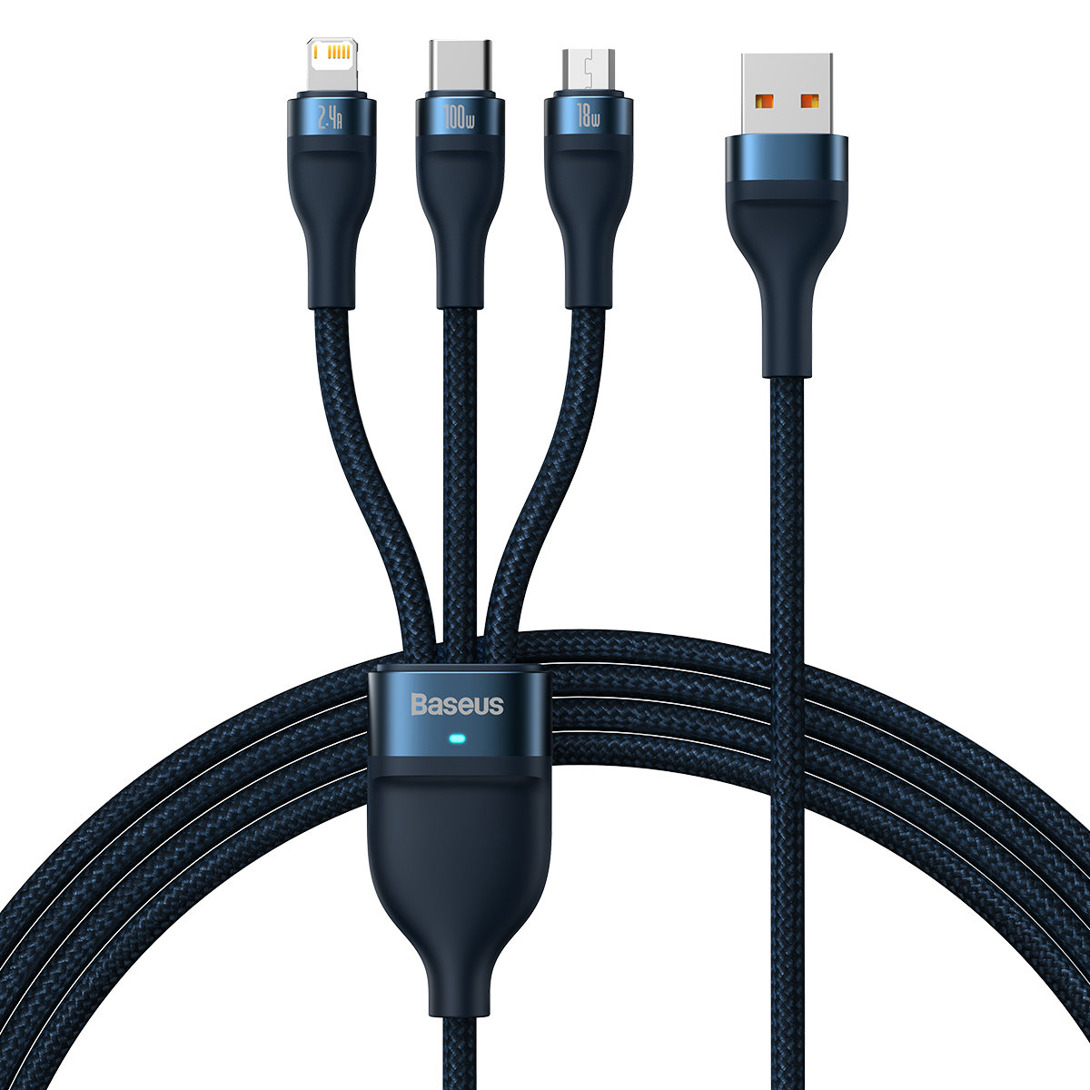 Câble Baseus Flash Series II USB - USB Type C / Lightning / micro USB 100 W 1,2 m bleu 