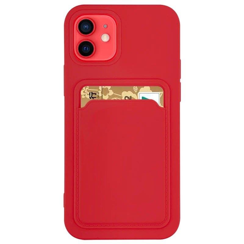 Étui à cartes Portefeuille en silicone avec fente pour carte Documents pour iPhone 12 mini rouge