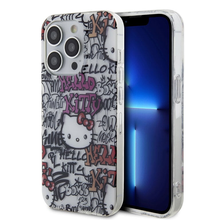 Hello Kitty Coque arrière pour iPhone 15 Pro - Graffiti Tags - Blanc