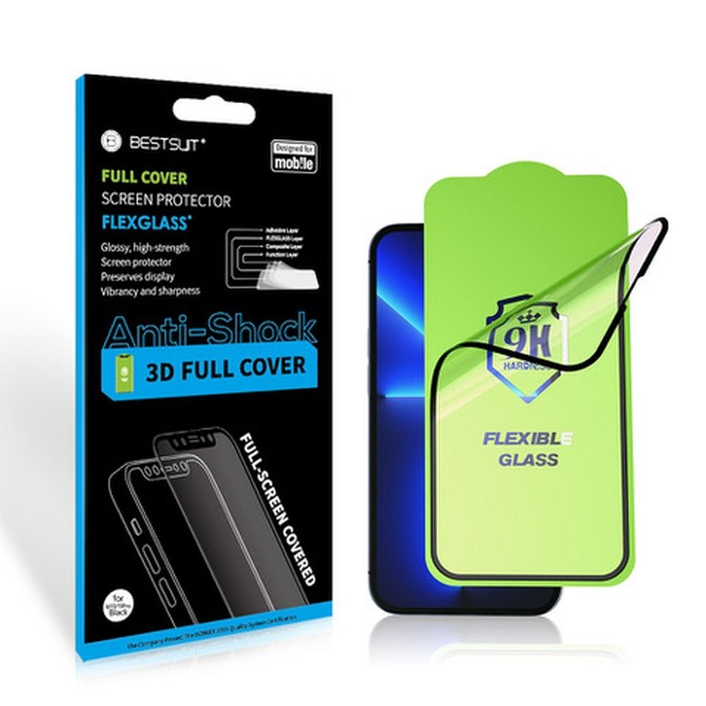 Verre hybride BESTSUIT Flexible 5D Full Glue pour Apple iPhone 13/13 Pro/14 Noir