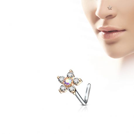 Piercing nez avec fleur et cristaux colorés
