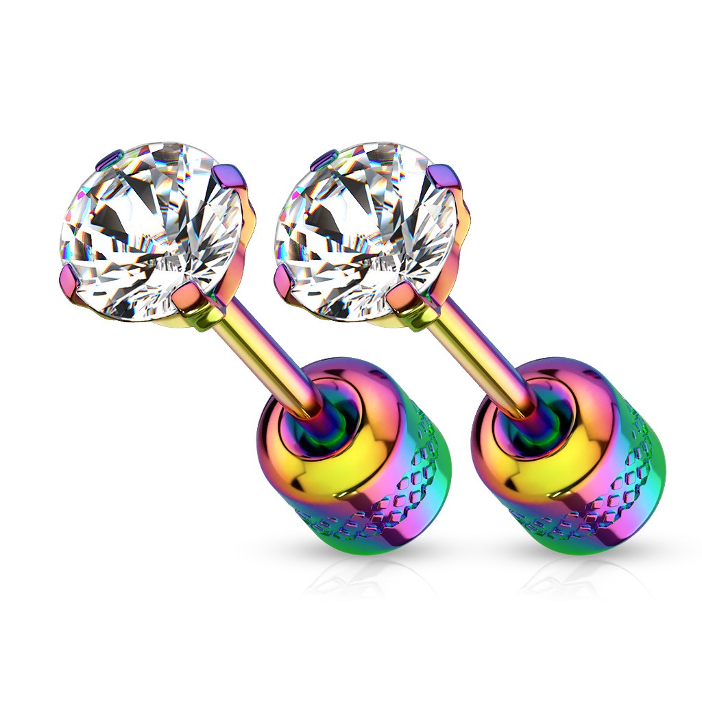 Paire de boucles d’oreilles rondes transparentes surmontées de pierres précieuses colorées en acier chirurgical 316 L