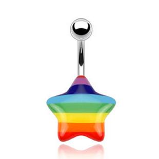 grossiste Piercing nombril  acrylique étoile gay pride en acier chirurgical 316L