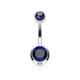 grossiste Piercing nombril  boule double gem bleu en acier chirurgical 316L