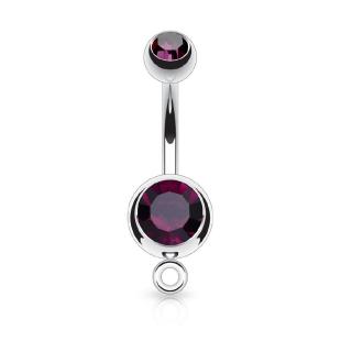 grossiste Piercing nombril  double gem base pendentif violet en acier chirurgical 316L