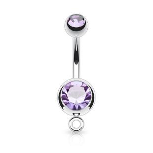 grossiste Piercing nombril  double gem base pendentif violet clair en acier chirurgical 316L