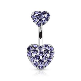 grossiste Piercing nombril  double cœur gems violet clair en acier chirurgical 316L