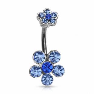 grossiste Piercing nombril  fleur gems bleu en acier chirurgical 316L