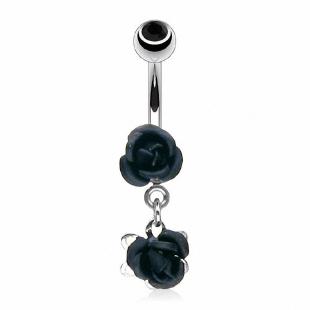 grossiste Piercing nombril  double rose noir en acier chirurgical 316L