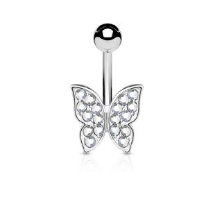 grossiste Piercing nombril  Papillon pavé cristal  en acier chirurgical 316L
