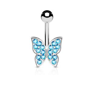 grossiste Piercing nombril  Papillon pavé cristal  en acier chirurgical 316L