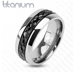 grossiste Bague Modèle coupe diagonale Noir centré Ring en Titanium