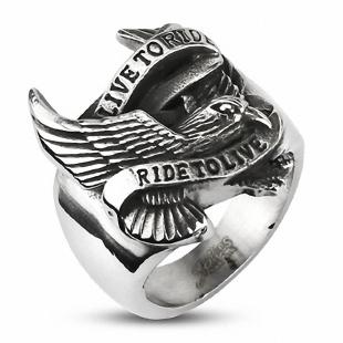 grossiste Bague Biker Eagle 'Live to Ride Ride to Live' en acier inoxydable